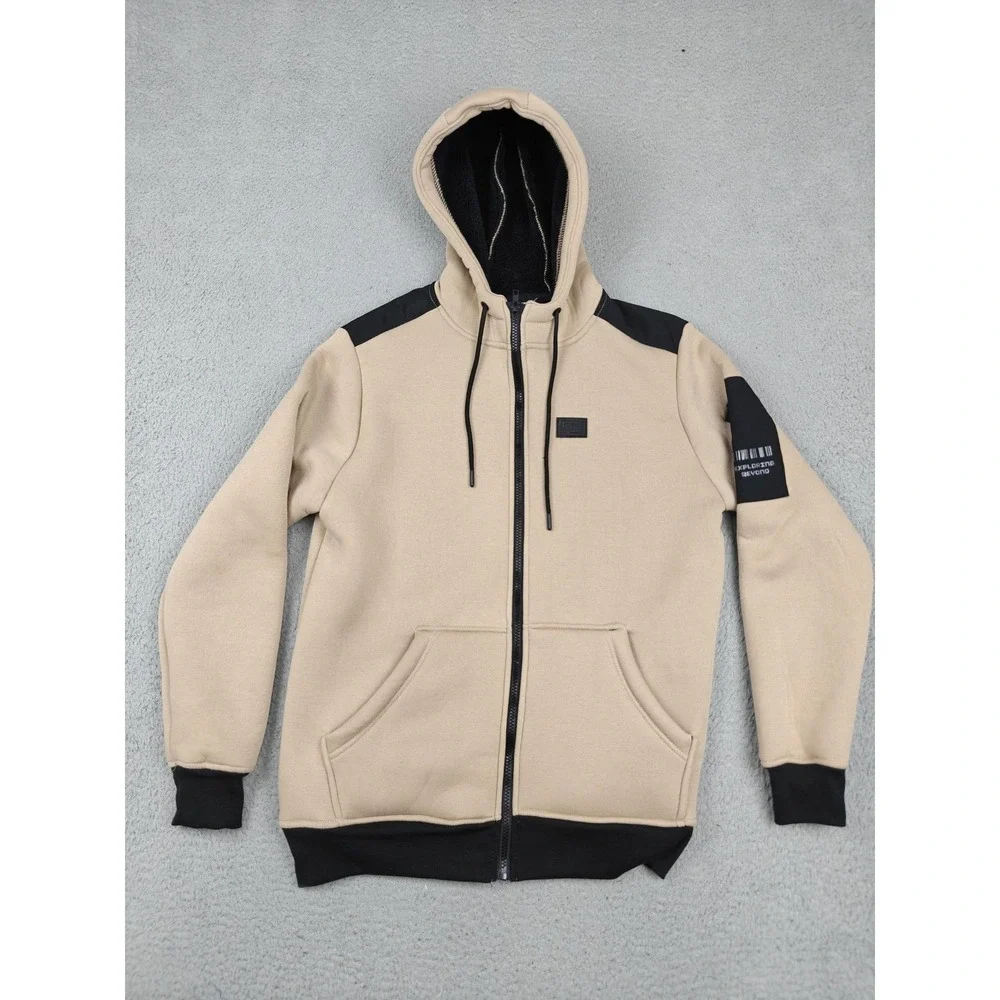 GTL4 Hoodie Mens Small‎ Beige Sherpa Lined Full Zip Fleece Heavyweight Jacket